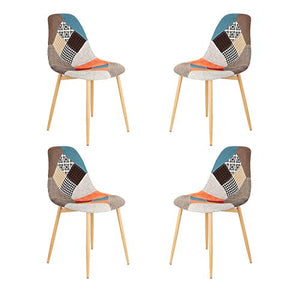 Set di 4 sedie da pranzo in tessuto patchwork, gambe in metallo, per casa, ufficio, cucina, camera da letto, sala da pranzo (rosso - gambe in metallo)