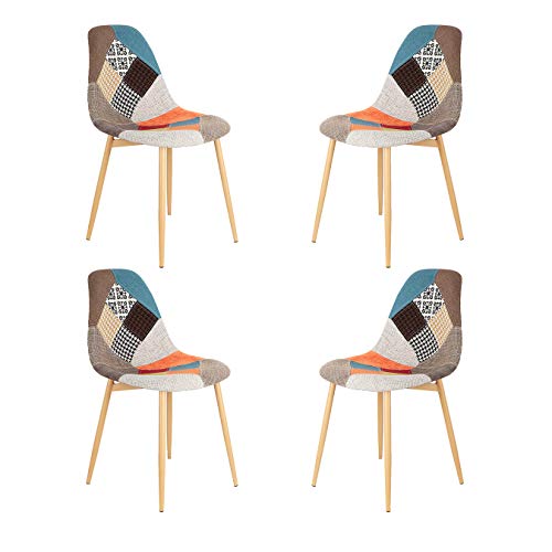 Set di 4 sedie da pranzo in tessuto patchwork, gambe in metallo, per casa, ufficio, cucina, camera da letto, sala da pranzo (rosso - gambe in metallo)
