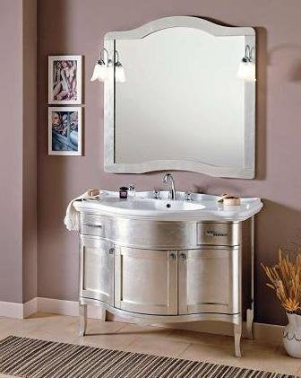 Bagno Italia Mobile Arredo Bagno 109cm Foglia Argento lavabo Ceramica e specchiera Cornice mobili arredi 1 l