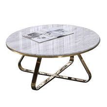 Tavolino in Marmo Tondo con Struttura in Metallo Stampa Oro, Base a Forma di X Accanto al tavolino del Divano per Salotto Accent Tavolo da tè, Oro/Bianco
