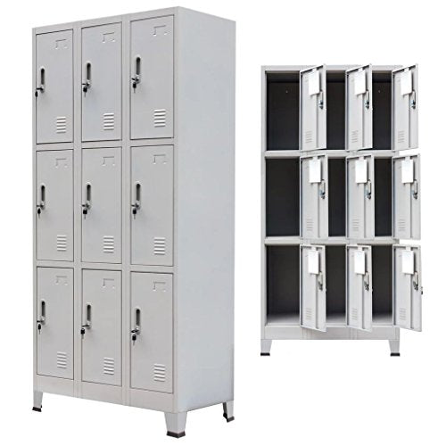 Roderick Irving Armadio con 9 Armadietti in Acciaio 90x45x180 cm Grigio Armadio Camera da Letto Mobile Soggiorno armadietto Ingresso armadietti spogliatoio armadietti Bagno