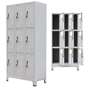 Roderick Irving Armadio con 9 Armadietti in Acciaio 90x45x180 cm Grigio Armadio Camera da Letto Mobile Soggiorno armadietto Ingresso armadietti spogliatoio armadietti Bagno
