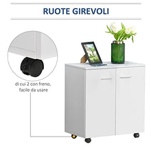 HOMCOM Mobile porta TV in legno con Ruote e 2 ante Console Cassettiera 60x35x65cm (Bianco Violaceo