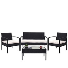 Mendler Salottino da Esterno Giardino HWC-F56 polyrattan - Nero con Cuscini Avorio