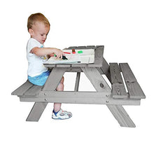 RM E-Commerce Tavolo da picnic per bambini con scomparto segreto, tavolo da giardino in legno di conifera, grigio, per 4 bambini, 90 x 85 x 46 cm