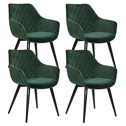 WOLTU Set di 4 Sedie da Cucina Moderne Poltrona da Soggiorno con Braccioli in Velluto Verde BH153gn-4