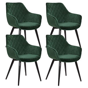 WOLTU Set di 4 Sedie da Cucina Moderne Poltrona da Soggiorno con Braccioli in Velluto Verde BH153gn-4
