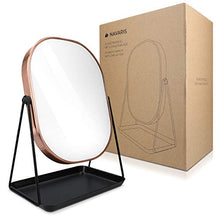 Navaris Specchio per Trucco da Tavolo con Portagioielli - Specchietto Cosmetico Ovale Make-Up 18x22,6cm - Girevole 360° con Portagioie - Design Rame