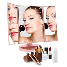 WDEC Specchio Trucco, con 21 LED, Specchio di Vanity Trifold Ruota di 90°, Ingrandimento 1x / 2X / 3X, Lo Schermo di Tocco, Ricarica USB, Luminosità Regolabile, per il Trucco (Oro rosa)