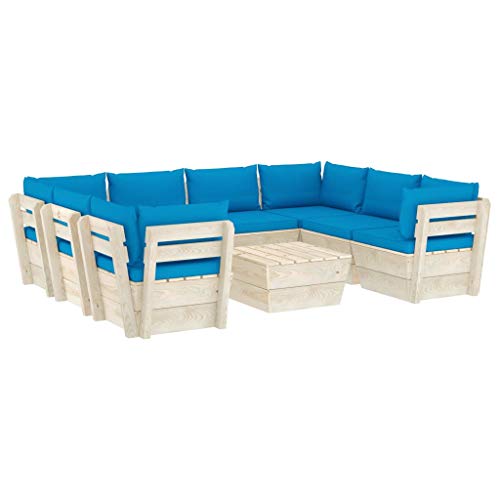 FAMIROSA Set Divani da Giardino su Pallet 9 pz con Cuscini Legno Abete-3604