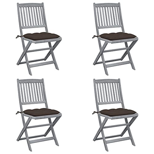 vidaXL Sedie da Giardino Pieghevoli 4pz con Cuscini in Massello Acacia