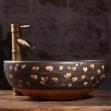 FLYFO Ceramica Lavabo Round retrò Arte Controsoffitto Lavandino Cucina Lavello Hotel Guardaroba Bagno a Prova di Spruzzi 41x 15 Cm