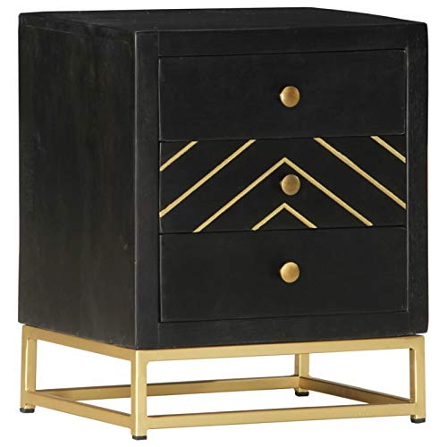 Tidyard Comodino Classico con 3 Cassetti in Legno Massello di Mango Nero 40x30x50 cm,Comodino Camera da Letto,Comodino Cameretta in Legno,Comodino Classico,Comodino con Cassetti,Comodino Rustico