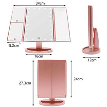 WDEC Specchio Trucco, con 21 LED, Specchio di Vanity Trifold Ruota di 90°, Ingrandimento 1x / 2X / 3X, Lo Schermo di Tocco, Ricarica USB, Luminosità Regolabile, per il Trucco (Oro rosa)