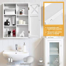COSTWAY Armadietto da Parete, Mobiletto da Bagno a Muro con Ripiano Regolabile, Bianco, 61 x 48 x 17,5 cm