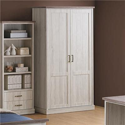 Armadio a 2 ante, colore: rovere chiaro e marrone Emora.