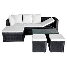 Tidyard Set Divani da Giardino 4 pz con Cuscini in Polyrattan Nero, Set Divani da Giardino, Set divani da Giardino da Esterno 187 x 119 x 58 cm