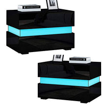 Greensen Comodino con illuminazione a LED, mobile porta tablet, comodino comò con 2 cassetti, comodino lucido, comò Flow, 60 x 45 x 39 cm(Nero)