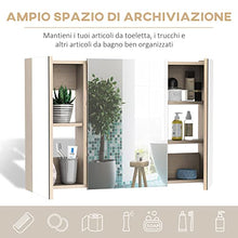 kleankin Armadietto Pensile da Bagno a Parete con Specchio a 3 Ante e Ripiani Regolabili in Legno 90x60x13.5cm