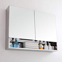 HSRG Armadietto da Bagno con Specchio, Mobile Contenitore in Acciaio Inossidabile a Parete con Doppia Anta con Ripiani temperati per Trucco cosmetico