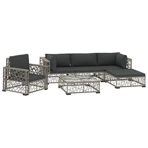 vidaXL Set Divani da Giardino 6 pz con Cuscini Foderati Lavabili Modulare Leggero Elegante Arredi da Esterno in Polyrattan Grigio Telaio in Acciaio