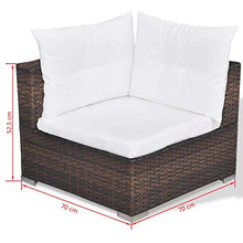 GOTOTOP Set Divani da Giardino Polyrattan Marrone | 2 divani angolare + 1 Divano Centrale + 1 ottomano + 1 tavolino da tè + 4 Cuscini da Seduta + 5 Cuscini da Schienale