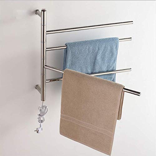 Portasciugamani elettrico in acciaio inossidabile, rotazione di 180 ° Scaldasalviette elettrico bagno, funzioni di asciugatura e isolamento, perdita d'acqua e prevenzione delle perdite, cromato