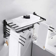 JRMM Porta Asciugamani con Mensola da Bagno, Portasciugamani da Parete con 180° Rotazione Barre Porta Asciugamani, Portasciugamani con 5 Pezzi Ganci,per Bagno,Cucina, Servizi igieniciBlack-40cm