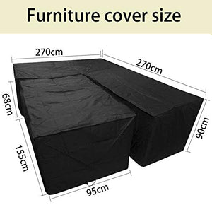 HSGAV 2 Pezzi Copridivano per Patio Universali Copridivano, Impermeabili Copertura per Mobili a Forma di L, Copertura Protettiva Divano Angolare per Giardino Esterno, Nero,270x270x90cm+155x95x68cm