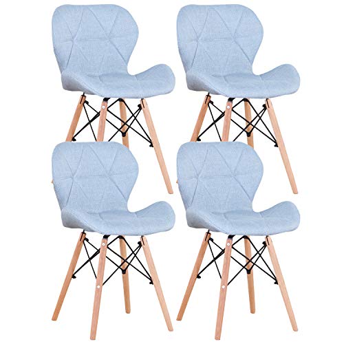 INJOY LIFE - Sedie da pranzo con gambe in legno massello, stile retrò, in tessuto di lino, per soggiorno, sala da pranzo, camera da letto, ufficio, bar, set da 4, colore: blu