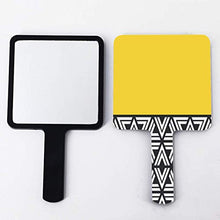 Specchio a mano, nero bianco e giallo quadrato palmare specchio con maniglia per trucco casa salone di viaggio uso 9 cm L x 16 cm L