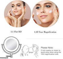 WZDD Specchio Ingranditore da Parete con Luce LED, Specchio per Trucco Ingrandimento X10 Doppio Lato Estensibile Specchio Cosmetico - USB Ricaricabile