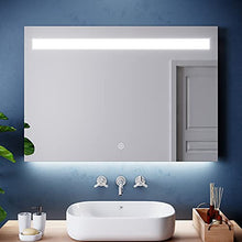 SIRHONA - Specchio da bagno, 100 x 70 cm, con interruttore touch, anti-appannamento, illuminazione integrata, colore: bianco freddo