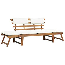Panca da giardino con cuscini, panca da giardino in legno massello di acacia con cuscini di seduta e schienale (155-190) x 66 x 75 cm