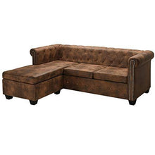 Tidyard - Divano angolare Chesterfield a Forma di L, con Letto e Funzione Sleep, Effetto Scamosciato, 200 x 140 x 73 cm (L x P x A), Colore: Marrone - Arredi Casa