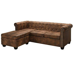 Tidyard - Divano angolare Chesterfield a Forma di L, con Letto e Funzione Sleep, Effetto Scamosciato, 200 x 140 x 73 cm (L x P x A), Colore: Marrone - Arredi Casa