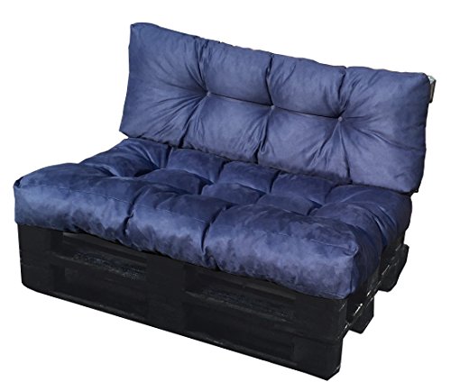 SET CUSCINI PER DIVANI PALLET BANCALI Seduta 120x80x15 cm + Schienale 120x42x10-18 cm - COLORE BLU
