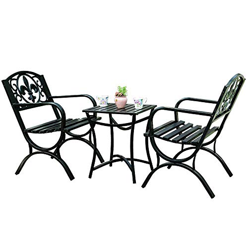 Set di 5 pezzi di panca da giardino in metallo per esterni, tavoli da balcone e sedia per il tempo libero con struttura in acciaio, panchina da giardino con schienale e braccioli, per giardino con