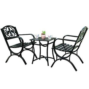Set di 5 pezzi di panca da giardino in metallo per esterni, tavoli da balcone e sedia per il tempo libero con struttura in acciaio, panchina da giardino con schienale e braccioli, per giardino con