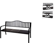 Idooka, panca da giardino in metallo nero per esterni, con tavolo pieghevole e pieghevole, portatile, 3 posti (150 cm x 60 cm x 85 cm LxPxA)