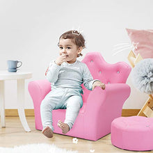 GOPLUS Divano con Poggiapiedi per Bambini, Poltrona Morbida con Struttura in Legno, Set di Divano e Pouf da Soggiorno, Rosa, 58x40,5x48 cm