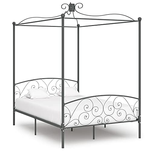 SKM Letto a Baldacchino Grigio in Metallo 140x200 cm (28.2kg)