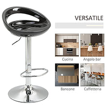 homcom Set 2 Pezzi, Sgabello da Bar Girevole con Poggiapiedi e Altezza Regolabile in Metallo e ABS Nero, 46x41x76-96 cm