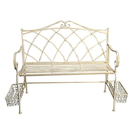 GaoF panchina da Cortile in Ferro battuto per Uso Domestico, Sgabello Doppio per Il Tempo Libero con Schienale e braccioli, Panca da Giardino retrò con Scatola portaoggetti, Adatto per Prato, Veranda