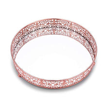 Vassoio portaoggetti per trucco dorato rosa Scatola portaoggetti in vetro pizzo rotondo Scatola portaoggetti per cosmetici da tavolo Vassoio per gioielli profumo per rossetto, oro rosa, 29,5 cm