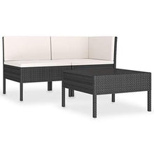OUSEE Set Divani da Giardino 3 pz con Cuscini in Polyrattan Nero