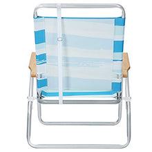 SONGMICS Sedia da Spiaggia Portatile con Schienale Alto e Reclinabile in 3 Posizioni, Spiaggina Pieghevole con Braccioli in Legno, Portata 150 kg, Strisce Blu Verdi e Bianche GCB66UW
