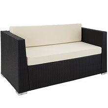 TecTake 800904 Set di Mobili Rattan, Divano + Poltrona + Tavolo, Arredamento da Giardino, 2X Set di Rivestimenti per Cusci, 4 Cuscini Extra, Viti in Acciaio Inox (Nero)