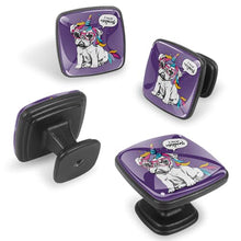 Set di 4 pezzi con maniglia quadrata per armadio da cucina, credenza, cassettiera, cassettiera, con viti, per cucina, comò, armadietto, bagno, armadio, carlino con unicorno, viola