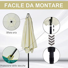 Outsunny Ombrellone da Giardino Inclinabile Spiaggia in Alluminio e Poliestere Bianco Crema Φ2.7×2.35m